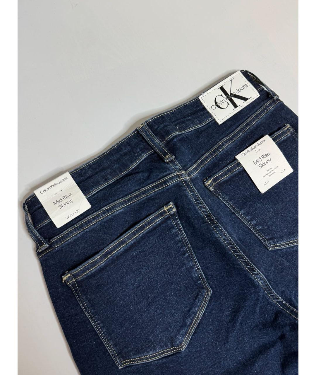 CALVIN KLEIN Темно-синие хлопко-эластановые джинсы слим, фото 5