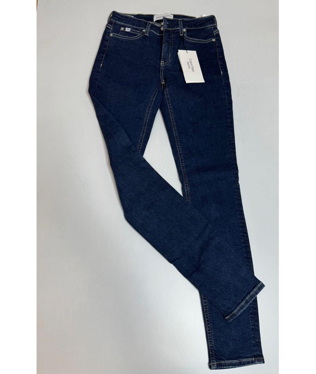 CALVIN KLEIN Темно-синие хлопко-эластановые джинсы слим, фото 4