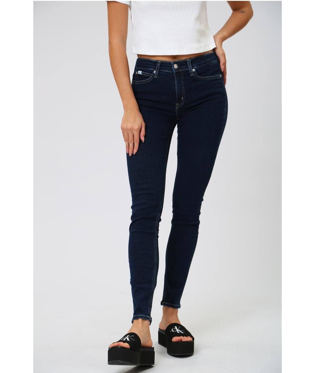 CALVIN KLEIN Темно-синие хлопко-эластановые джинсы слим, фото 2