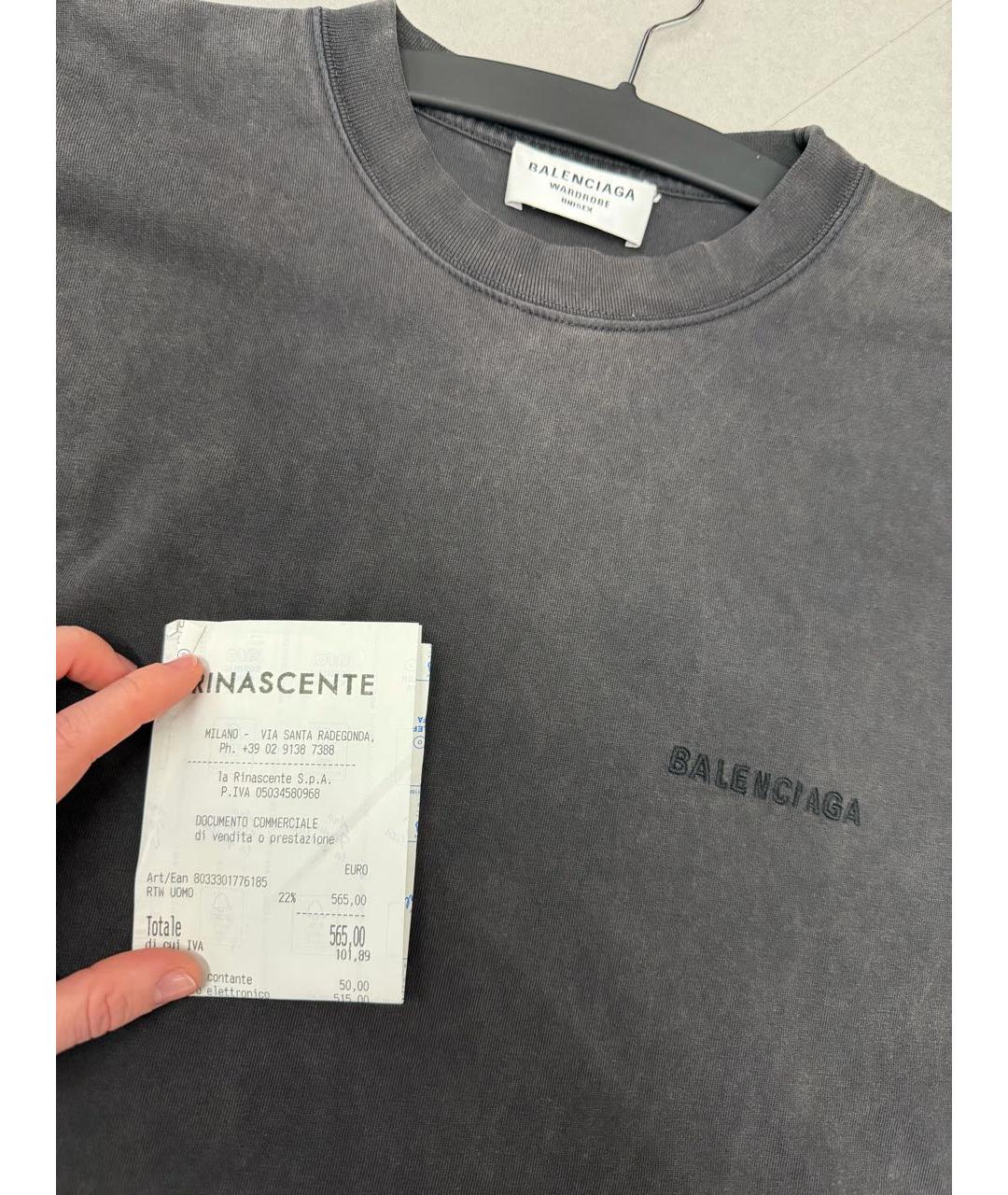 BALENCIAGA Серая хлопковая футболка, фото 3