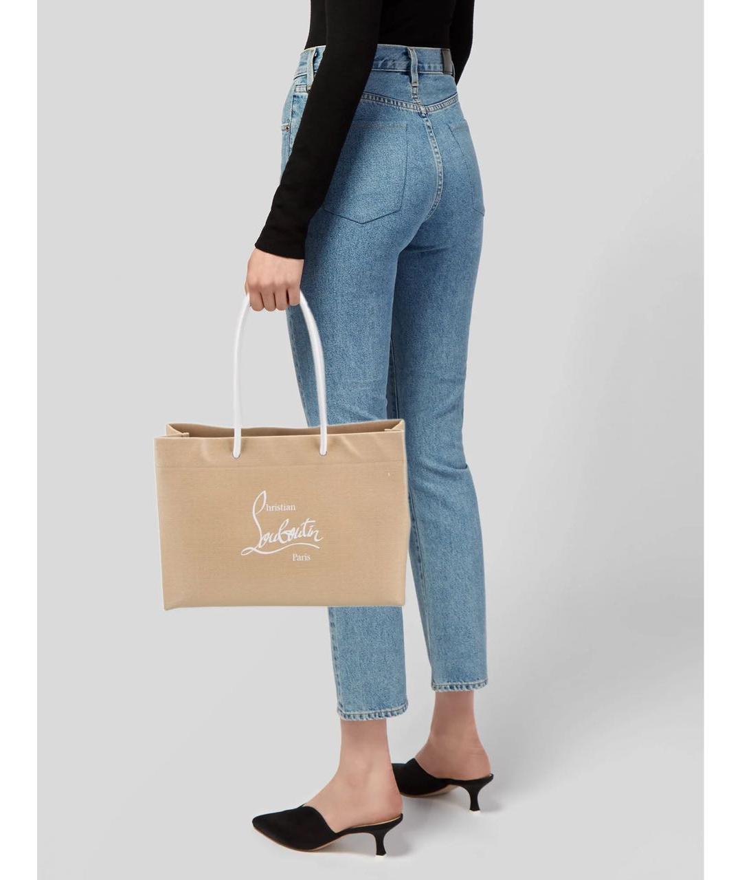 CHRISTIAN LOUBOUTIN Бежевая кожаная пляжная сумка, фото 6