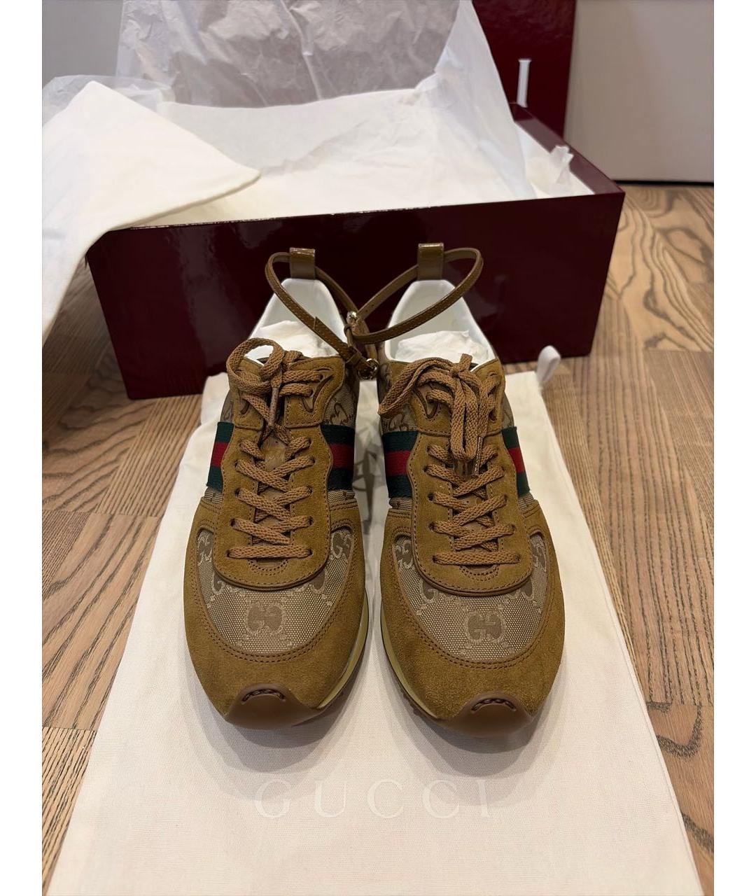 GUCCI Коричневые замшевые кроссовки, фото 2