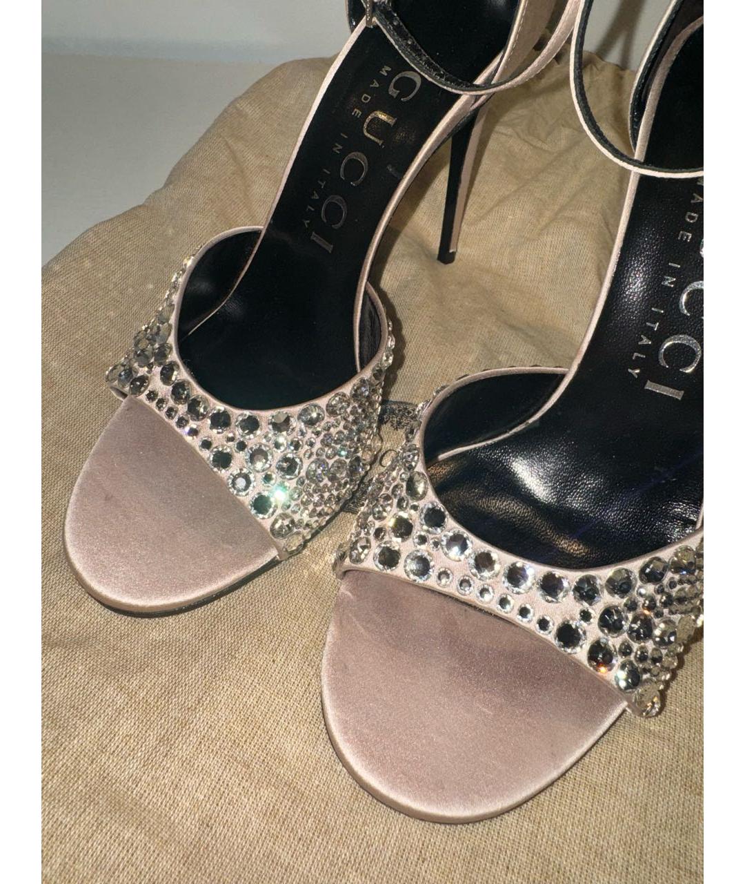 GUCCI Розовые текстильные босоножки, фото 6