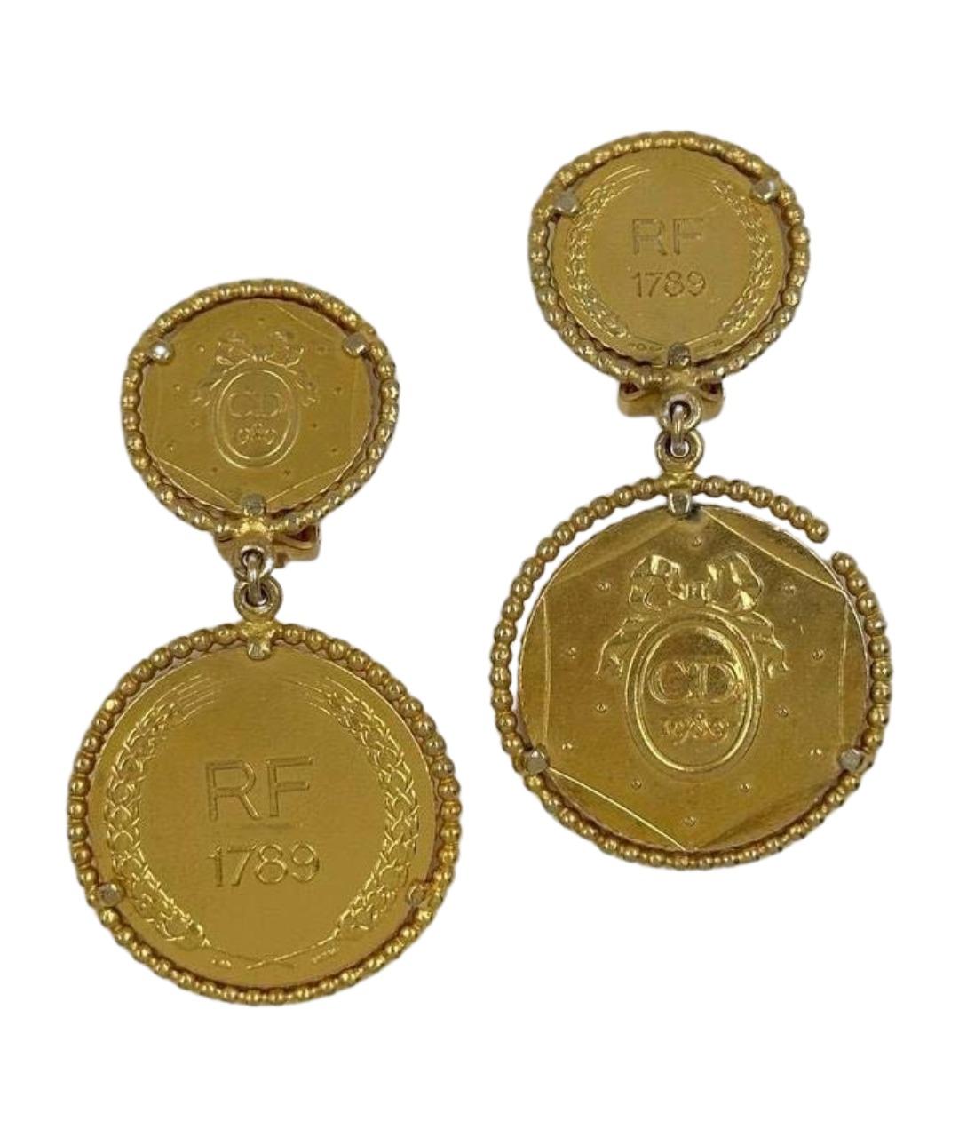 CHRISTIAN DIOR Золотые позолоченные клипсы, фото 1