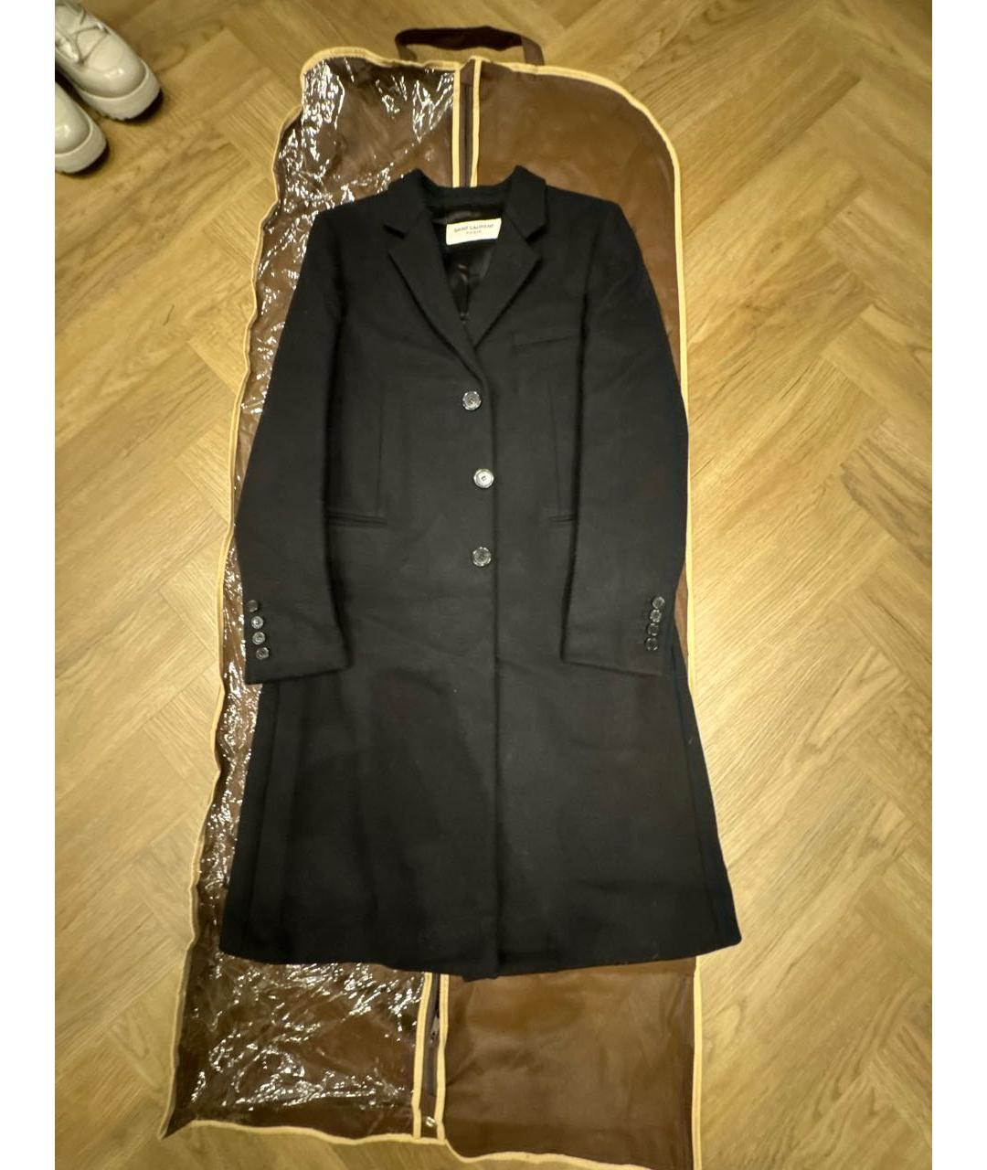 SAINT LAURENT Черное шерстяное пальто, фото 5