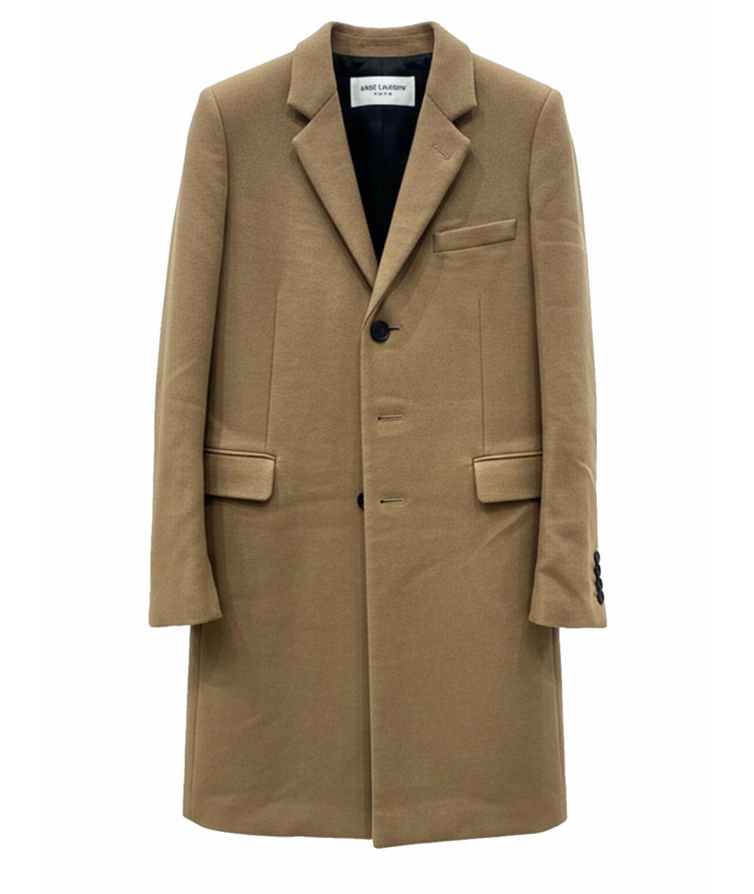 SAINT LAURENT Бежевое шерстяное пальто, фото 1