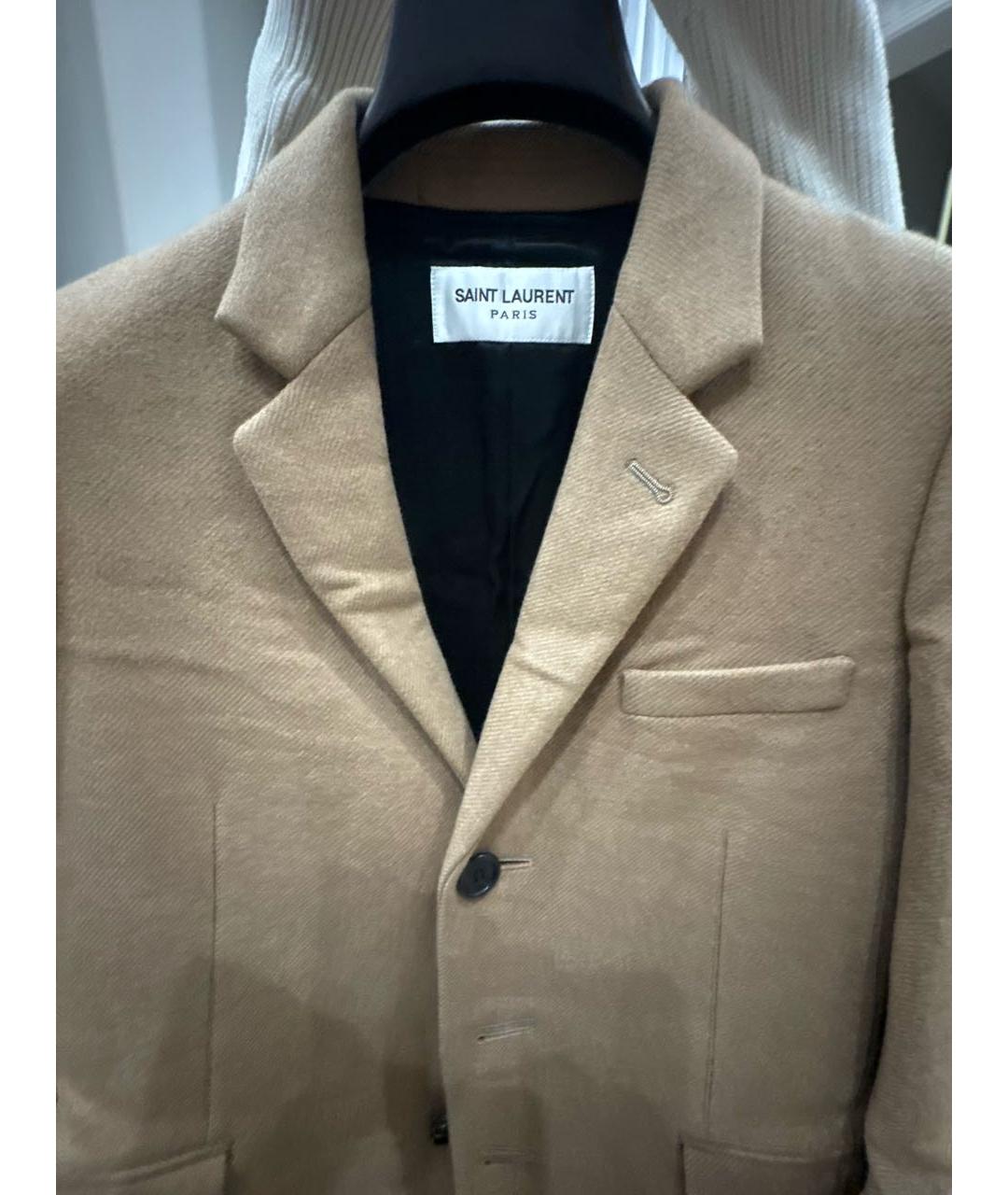 SAINT LAURENT Бежевое шерстяное пальто, фото 3
