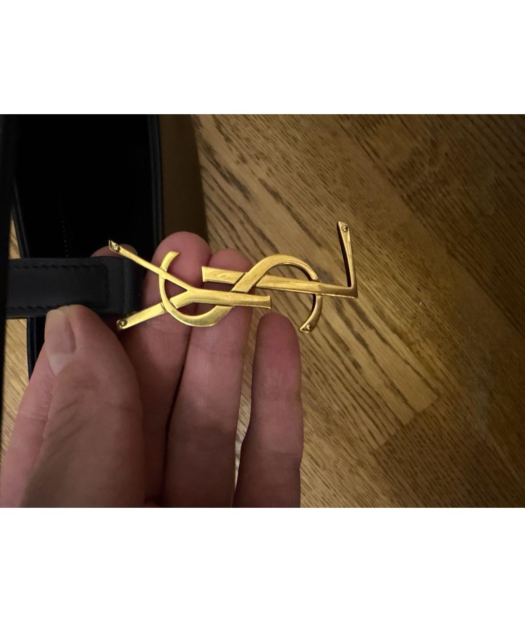 SAINT LAURENT Черная кожаная сумка с короткими ручками, фото 3