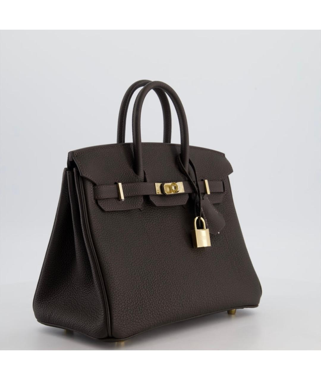 HERMES Коричневая кожаная сумка с короткими ручками, фото 4