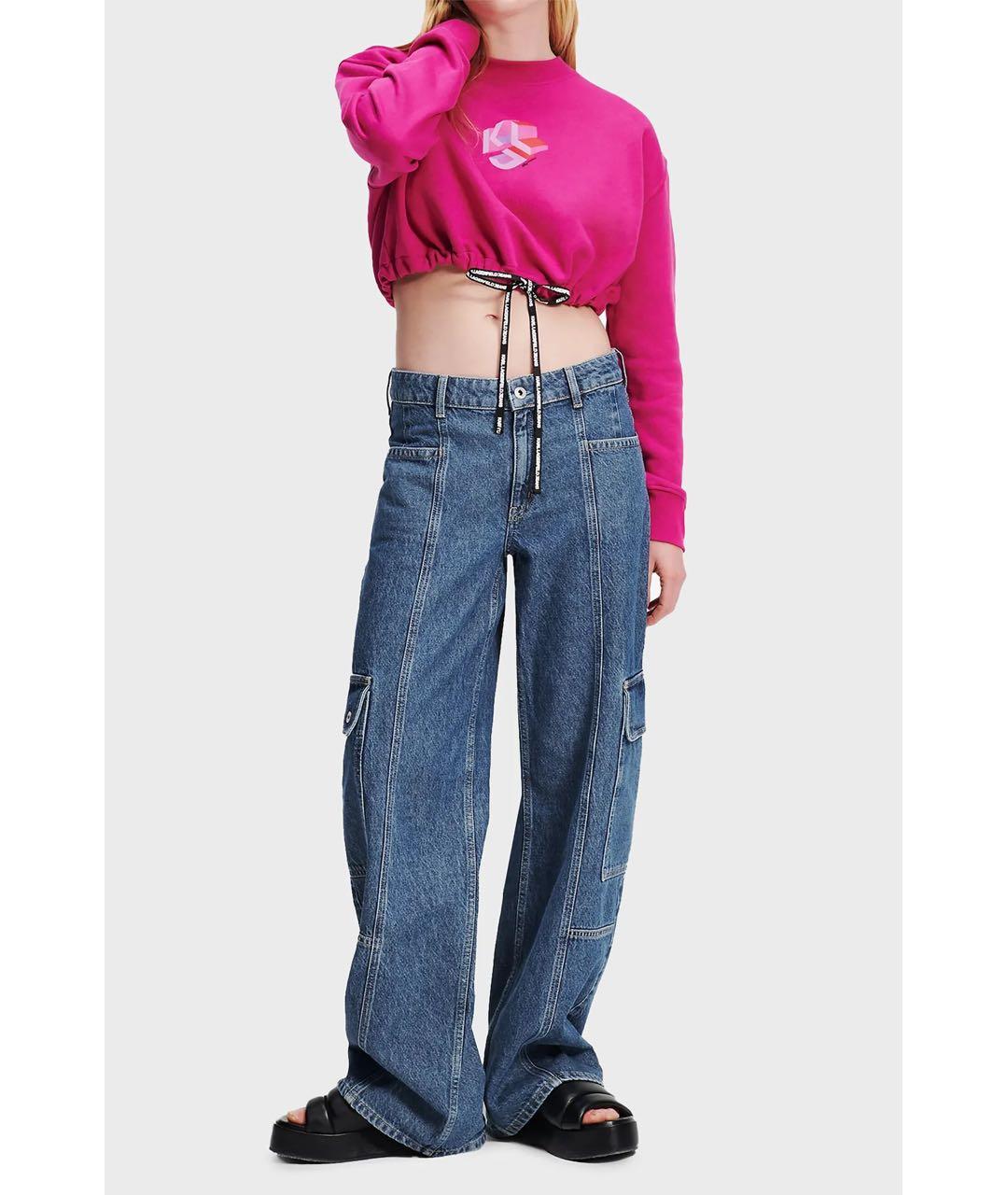 KARL LAGERFELD Синие хлопковые прямые джинсы, фото 3