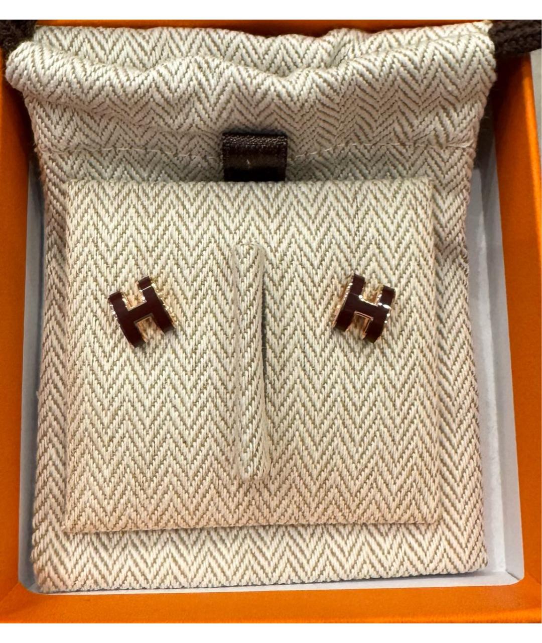 HERMES Бордовые металлические серьги, фото 2