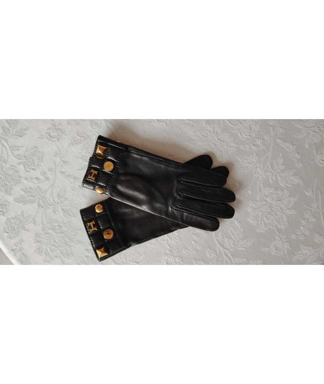 HERMES Черные кожаные перчатки, фото 5