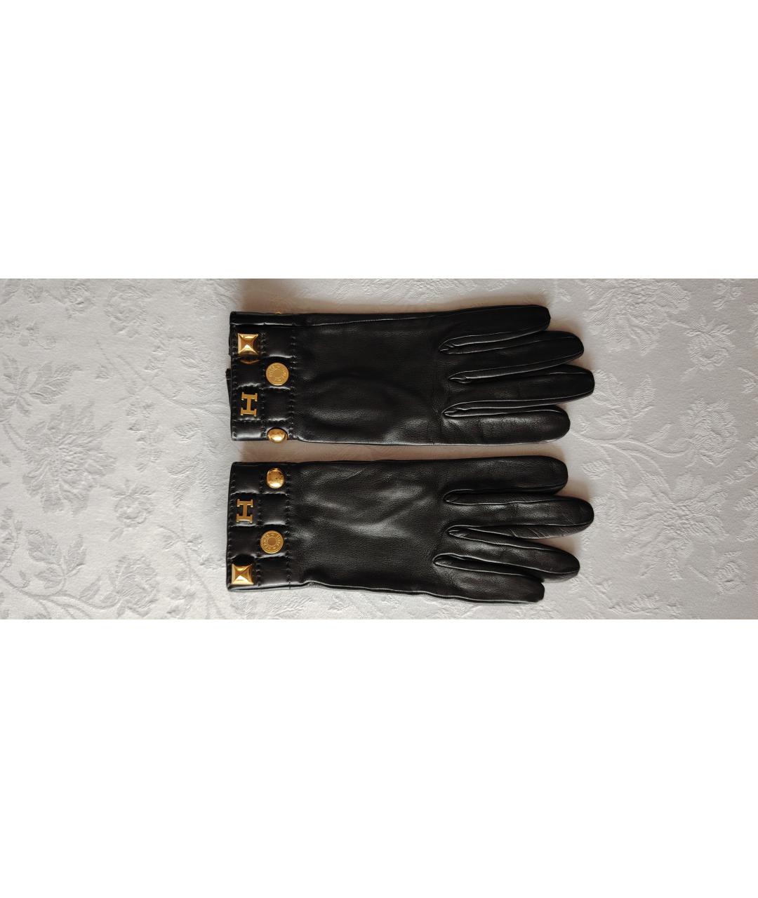 HERMES Черные кожаные перчатки, фото 10