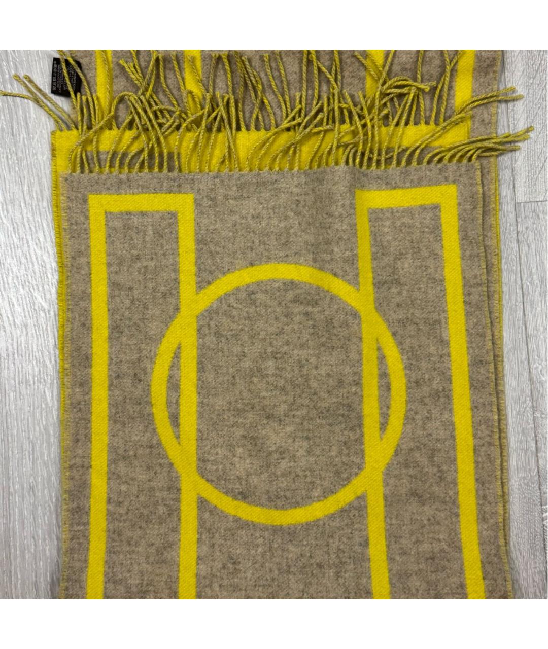 HERMES Желтый кашемировый шарф, фото 2