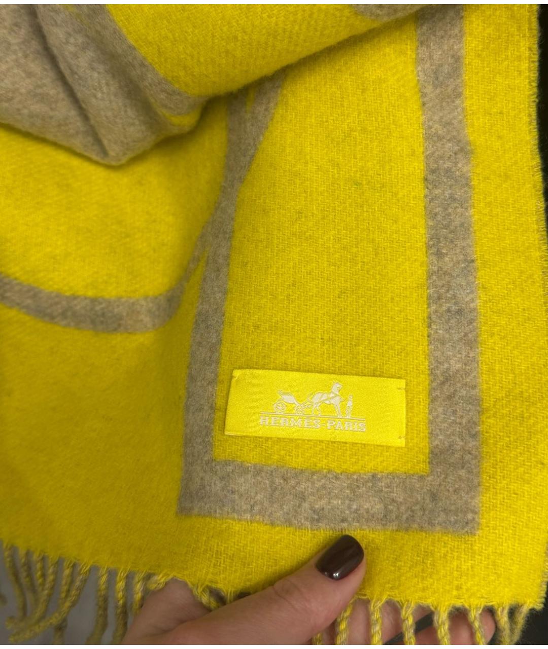 HERMES Желтый кашемировый шарф, фото 3