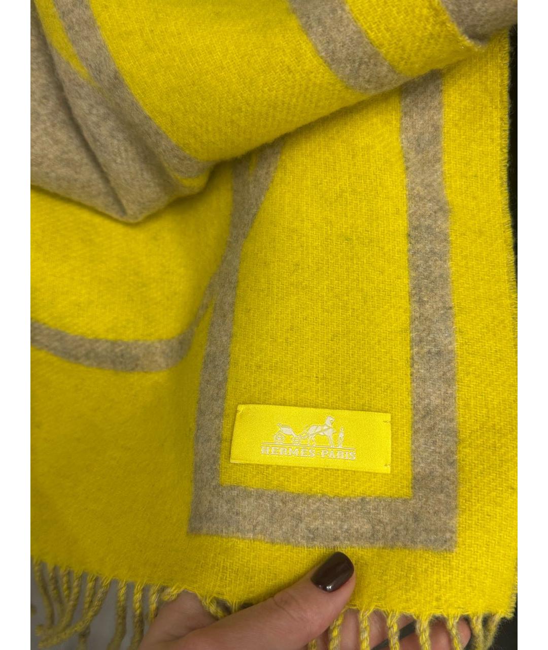 HERMES Желтый кашемировый шарф, фото 4