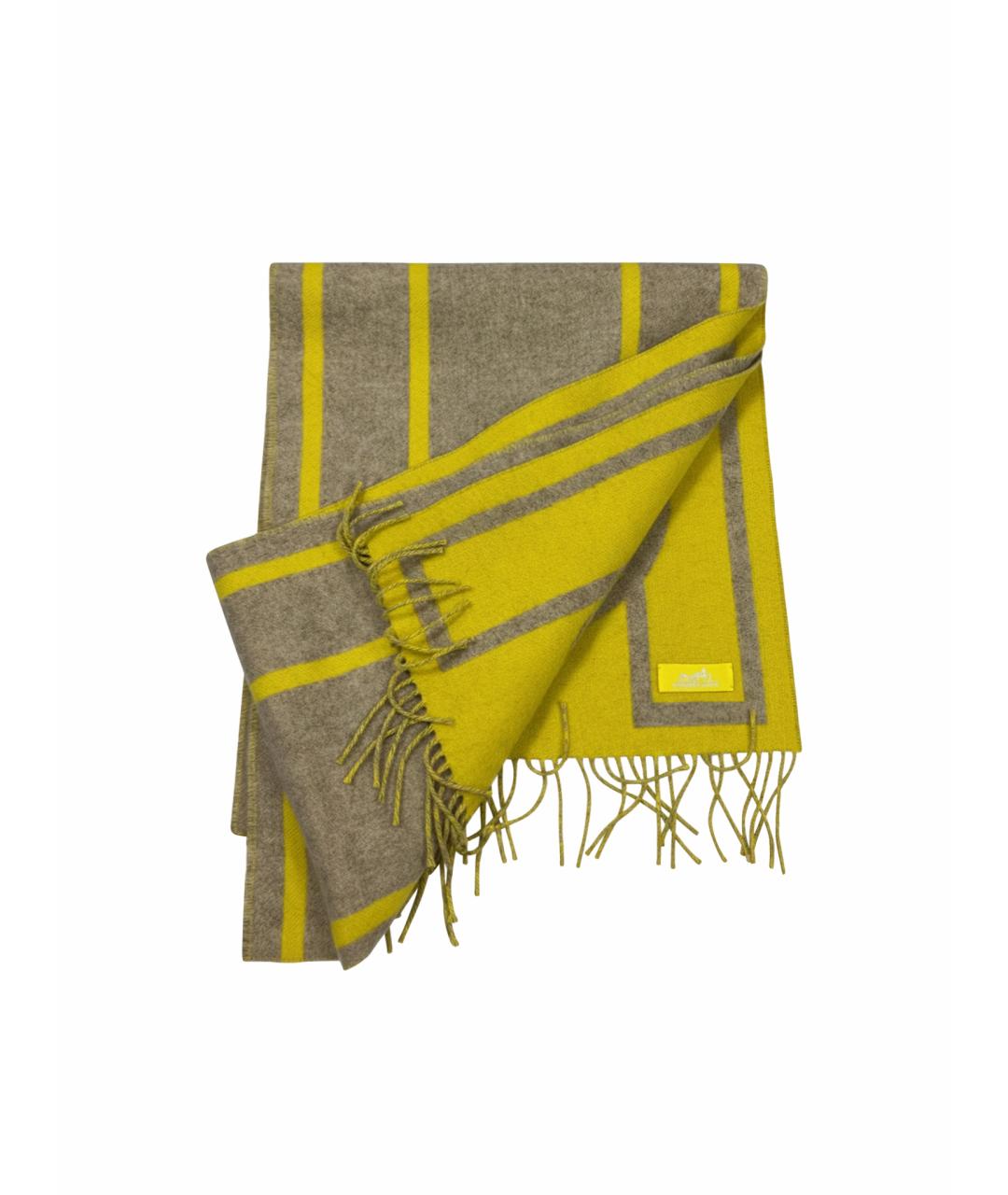 HERMES Желтый кашемировый шарф, фото 1