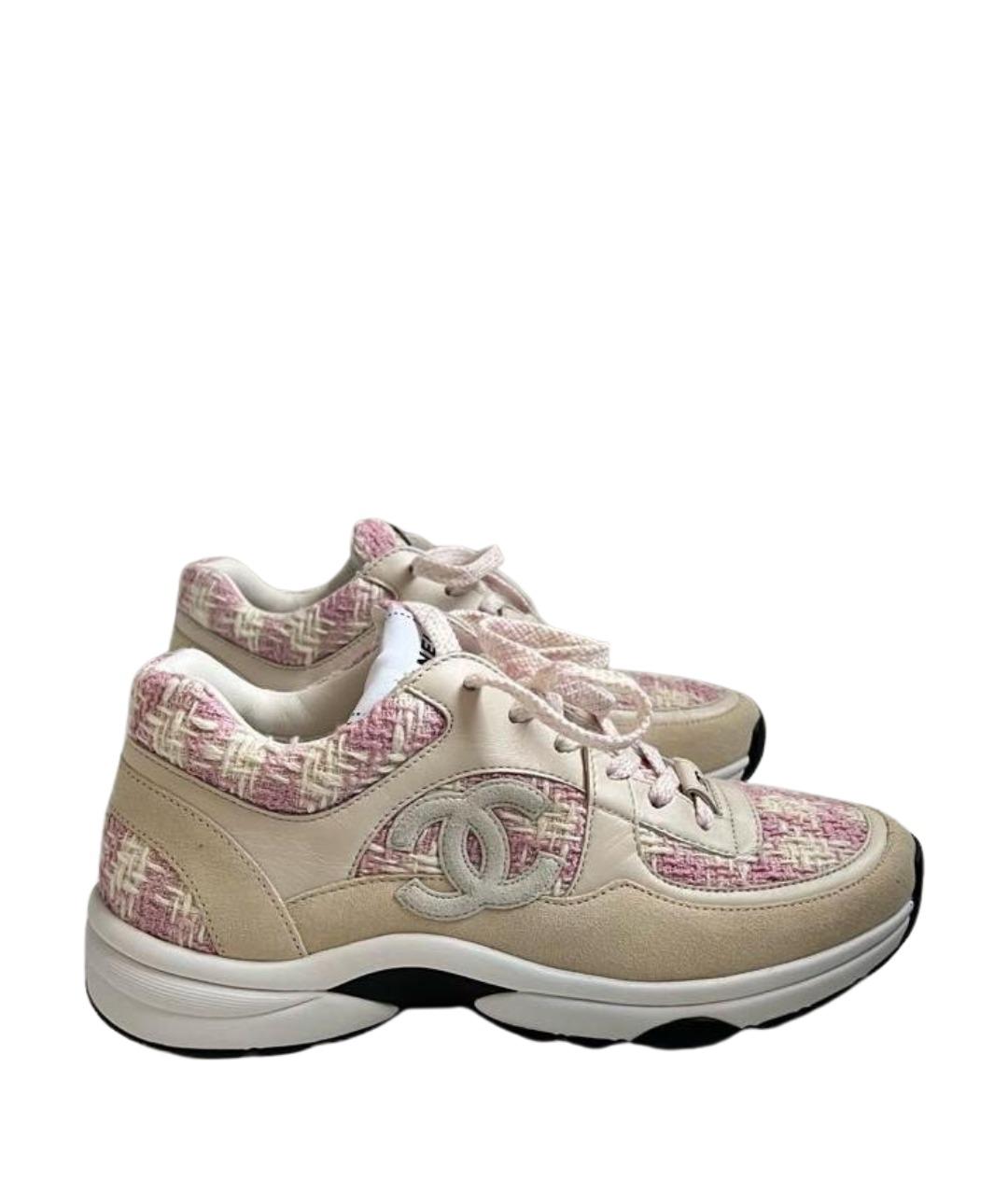 CHANEL Бежевые текстильные кроссовки, фото 1