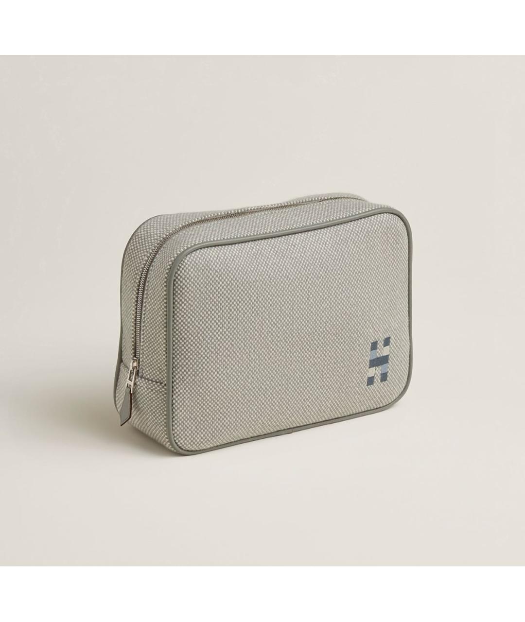 HERMES Серая шерстяная косметичка, фото 7