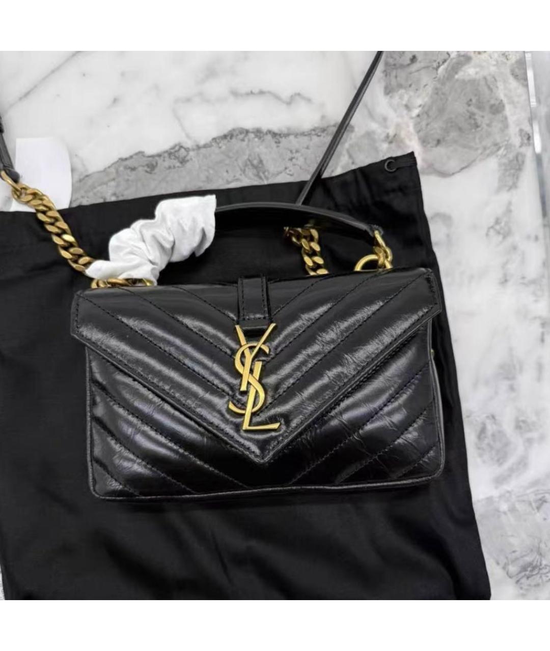 SAINT LAURENT Черная кожаная сумка через плечо, фото 3