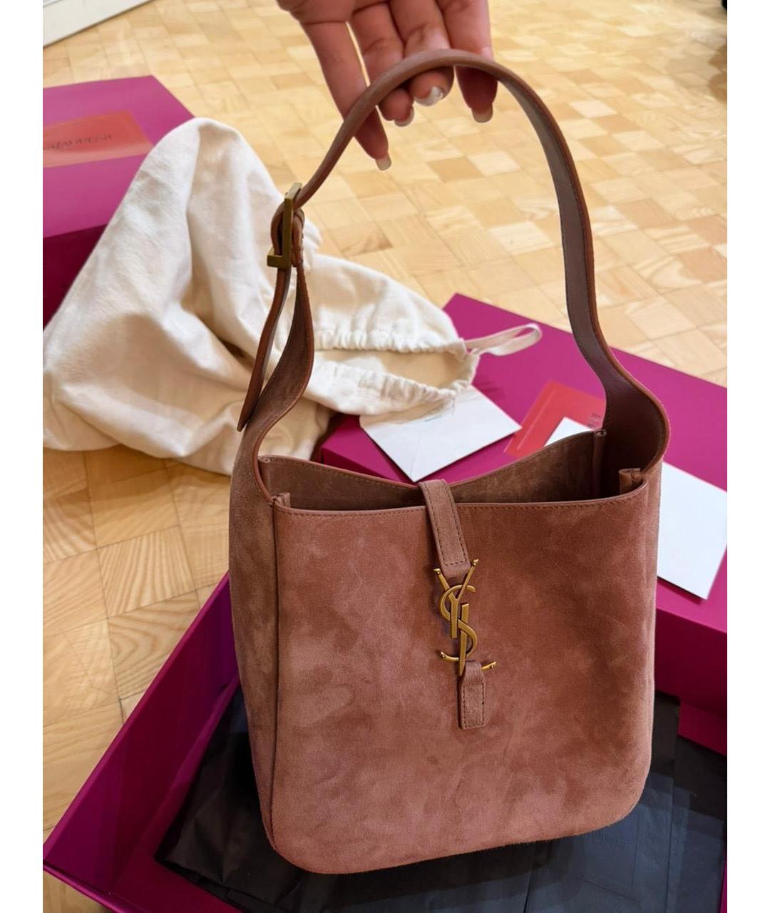 SAINT LAURENT Коралловая замшевая сумка тоут, фото 2