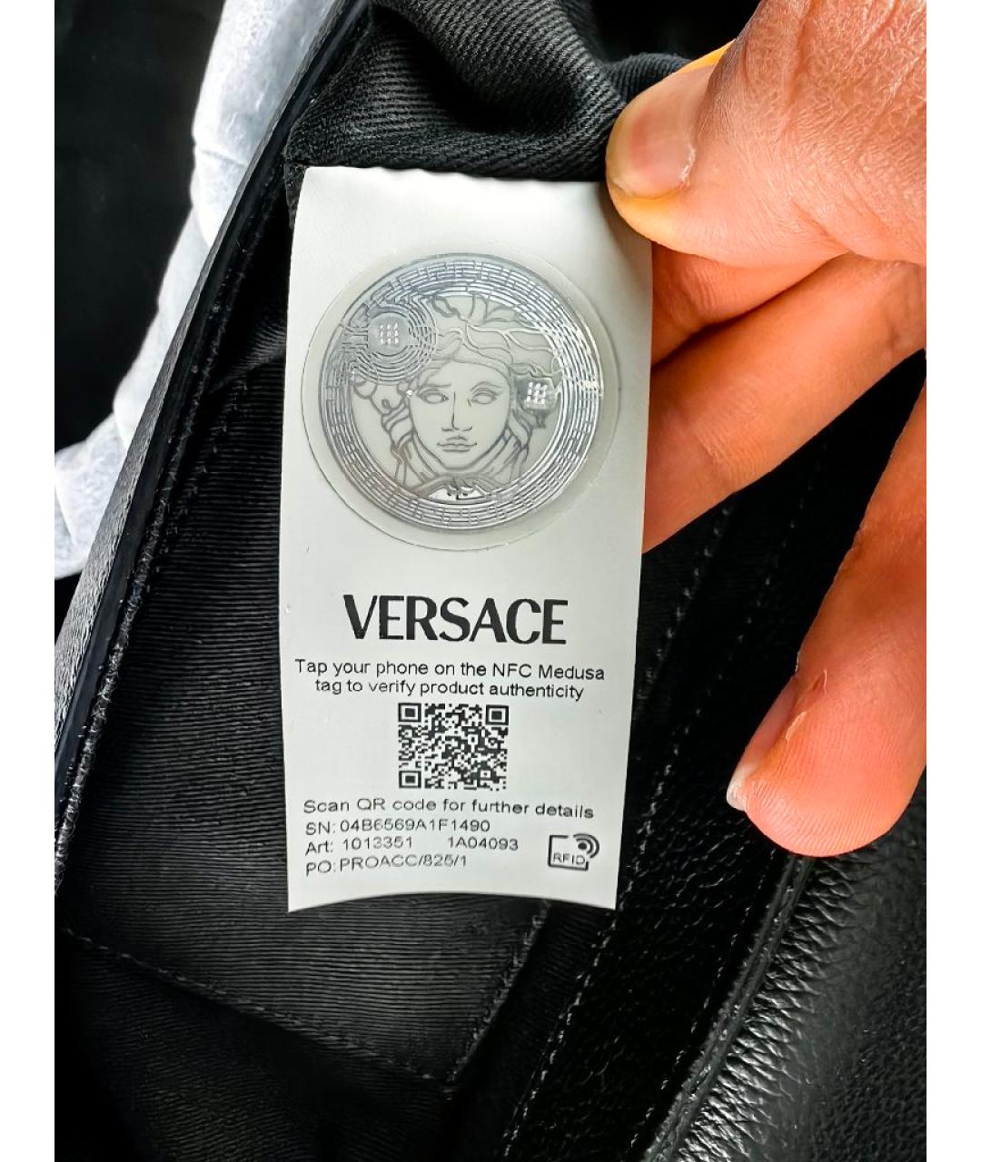 VERSACE Черная кожаная сумка с короткими ручками, фото 6