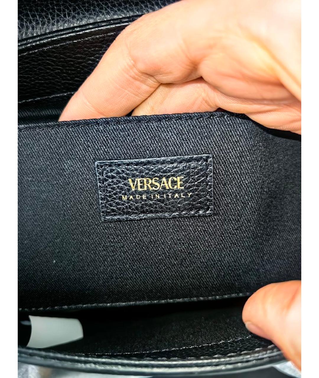 VERSACE Черная кожаная сумка с короткими ручками, фото 4