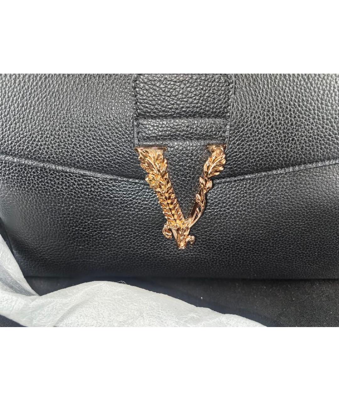 VERSACE Черная кожаная сумка с короткими ручками, фото 3