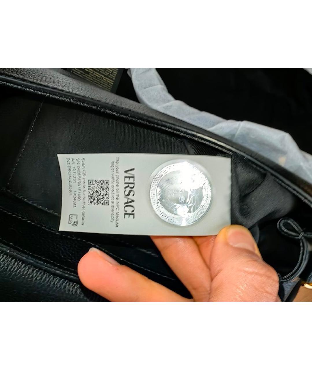 VERSACE Черная кожаная сумка с короткими ручками, фото 5