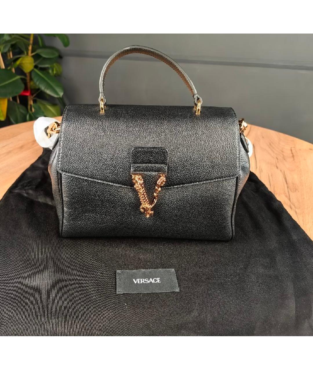 VERSACE Черная кожаная сумка с короткими ручками, фото 10