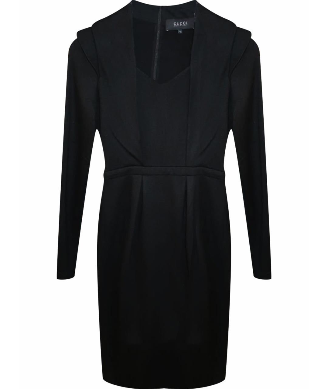 GUCCI Черное шерстяное коктейльное платье, фото 1