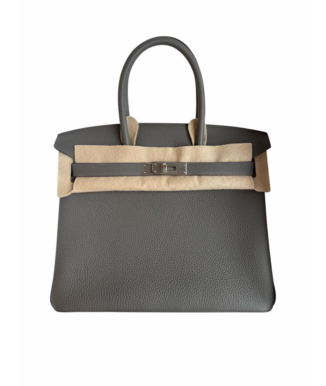HERMES Серая кожаная сумка с короткими ручками, фото 1