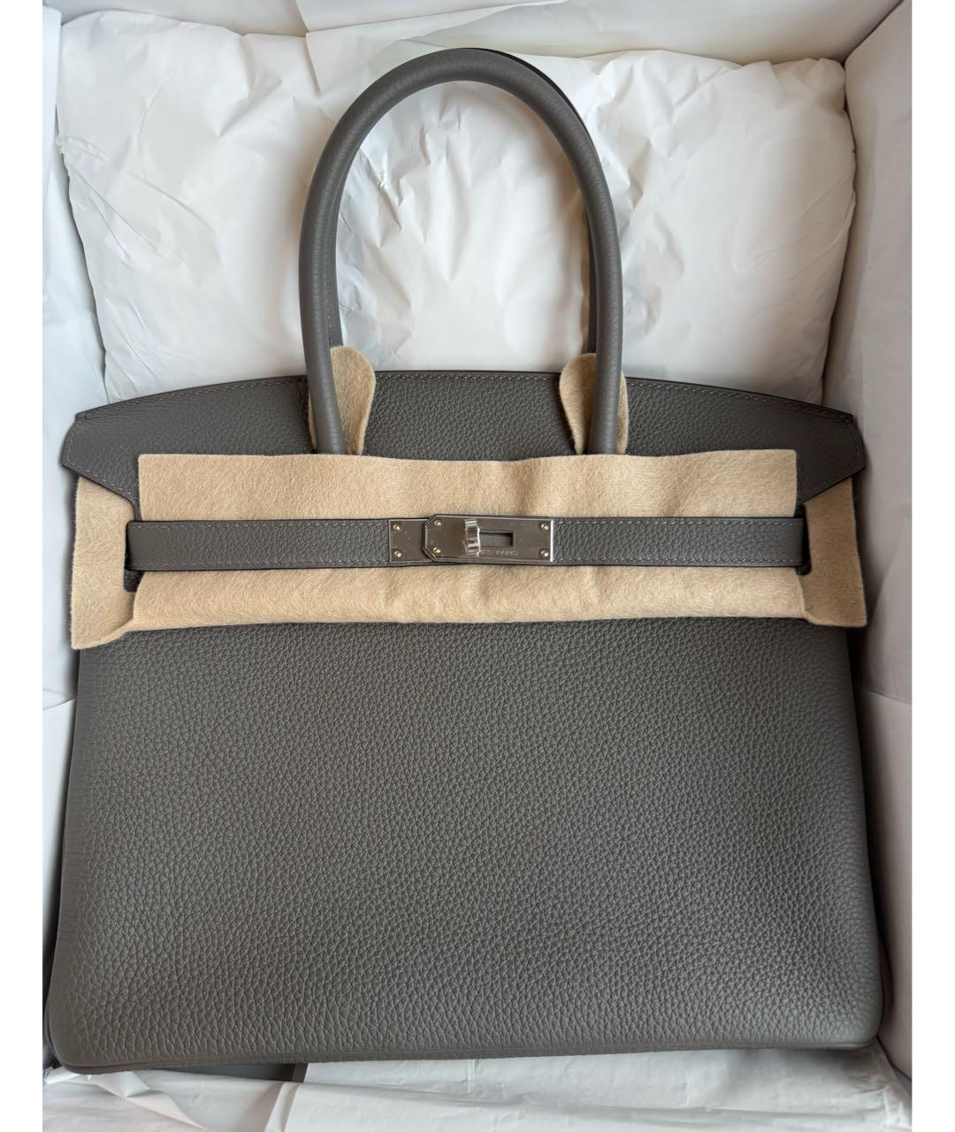 HERMES Серая кожаная сумка с короткими ручками, фото 4