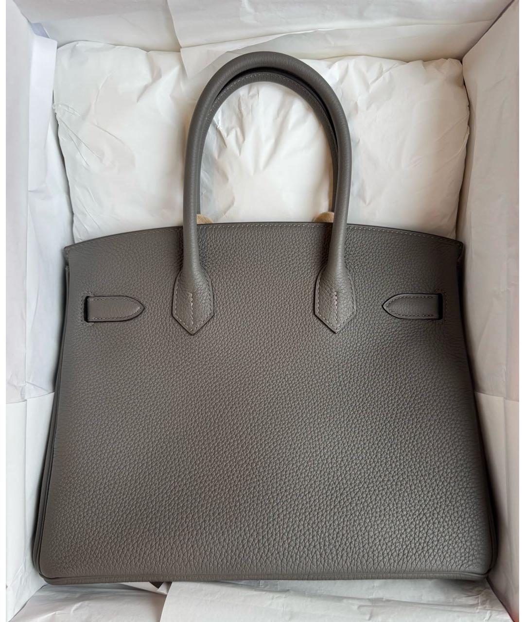 HERMES Серая кожаная сумка с короткими ручками, фото 2