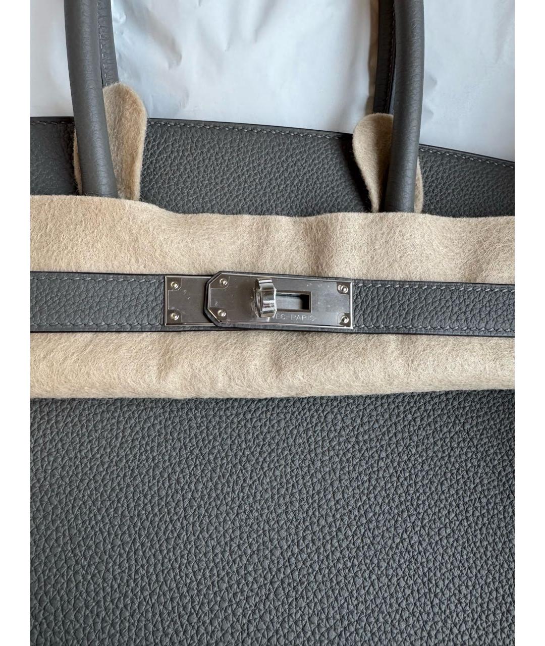 HERMES Серая кожаная сумка с короткими ручками, фото 3