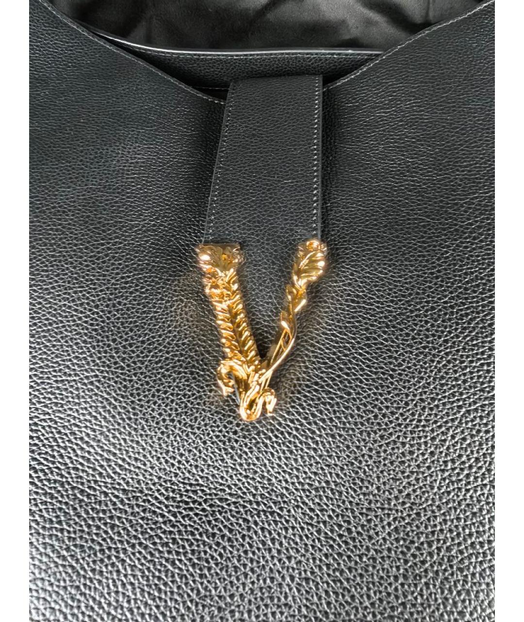 VERSACE Черная кожаная сумка с короткими ручками, фото 9