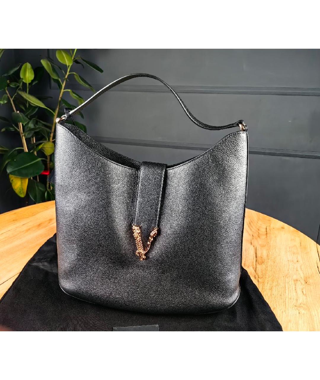 VERSACE Черная кожаная сумка с короткими ручками, фото 10