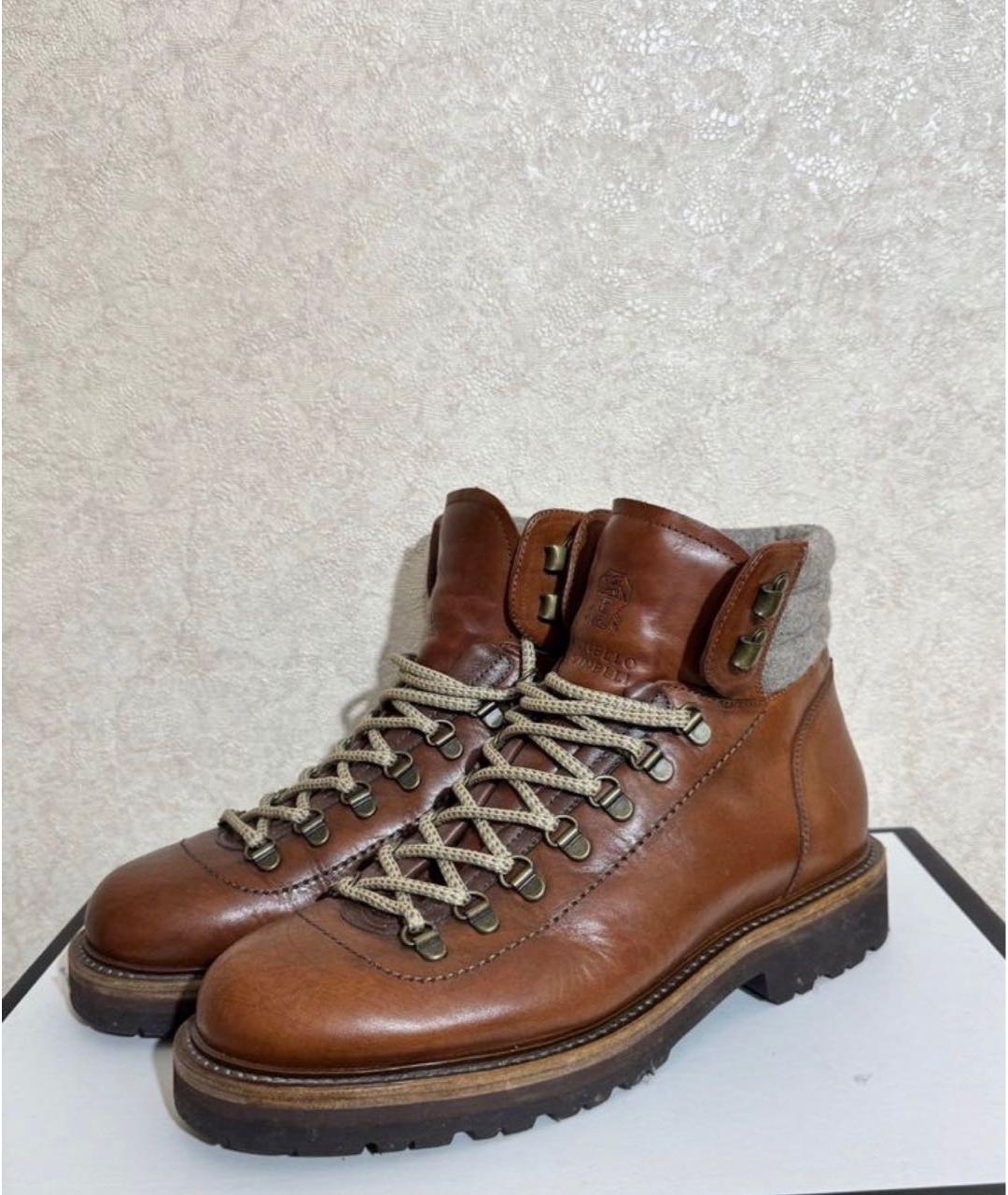 BRUNELLO CUCINELLI Коричневые кожаные высокие ботинки, фото 5