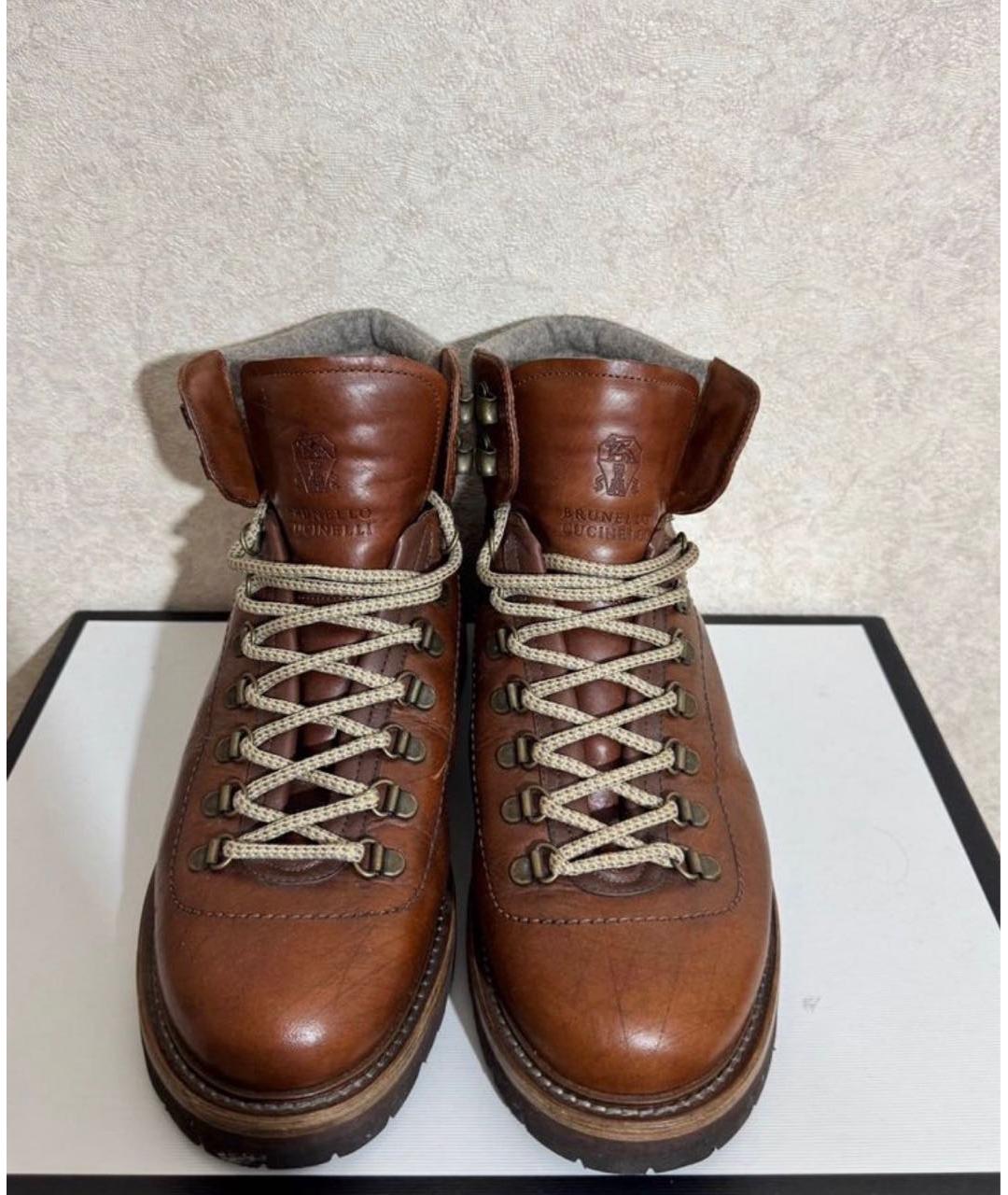 BRUNELLO CUCINELLI Коричневые кожаные высокие ботинки, фото 2