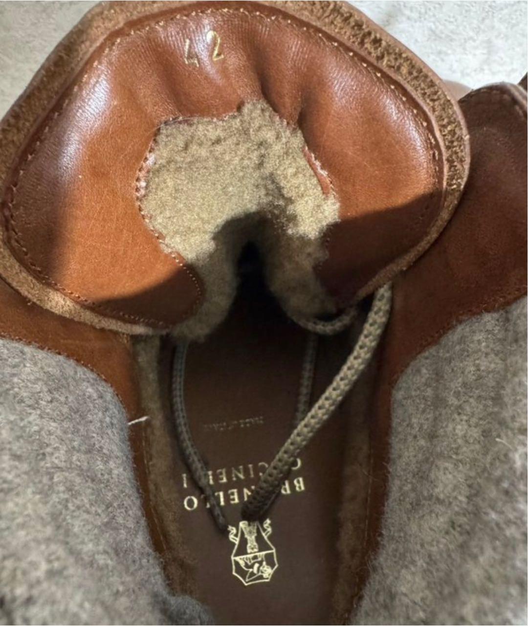 BRUNELLO CUCINELLI Коричневые кожаные высокие ботинки, фото 6