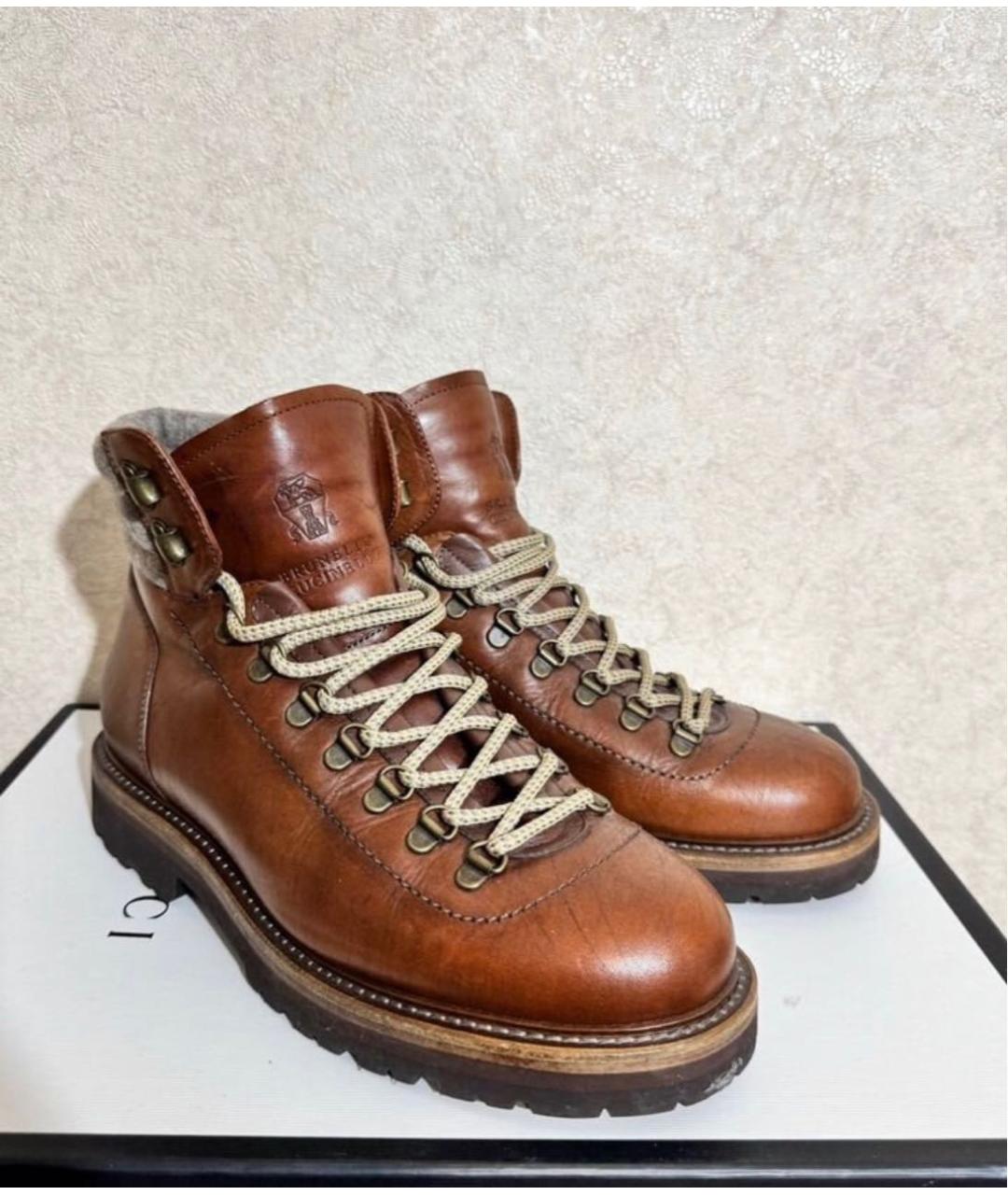 BRUNELLO CUCINELLI Коричневые кожаные высокие ботинки, фото 3