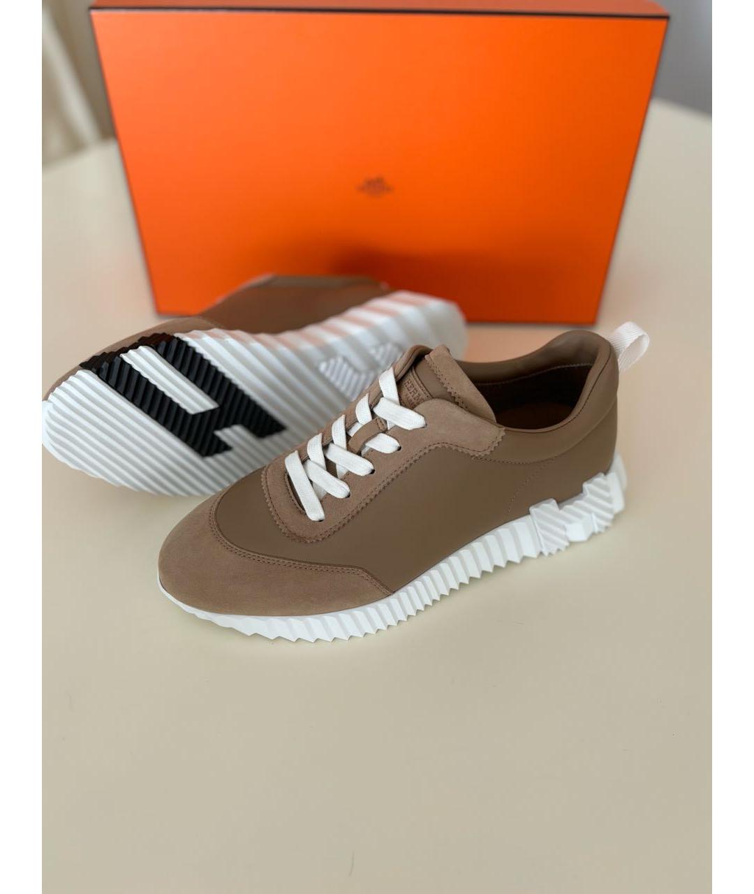 HERMES Бежевые кожаные кроссовки, фото 8