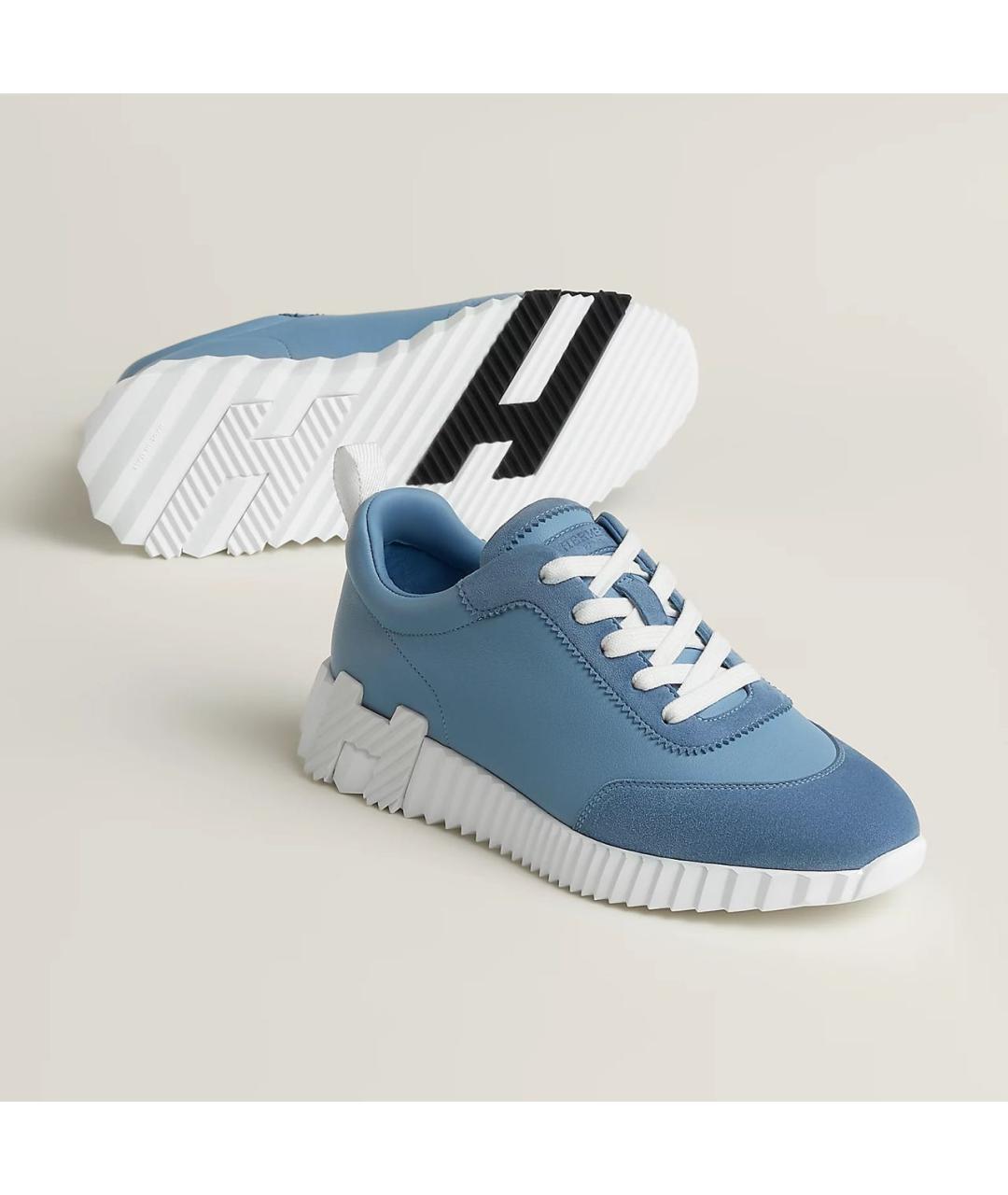 HERMES Голубые кожаные кроссовки, фото 9