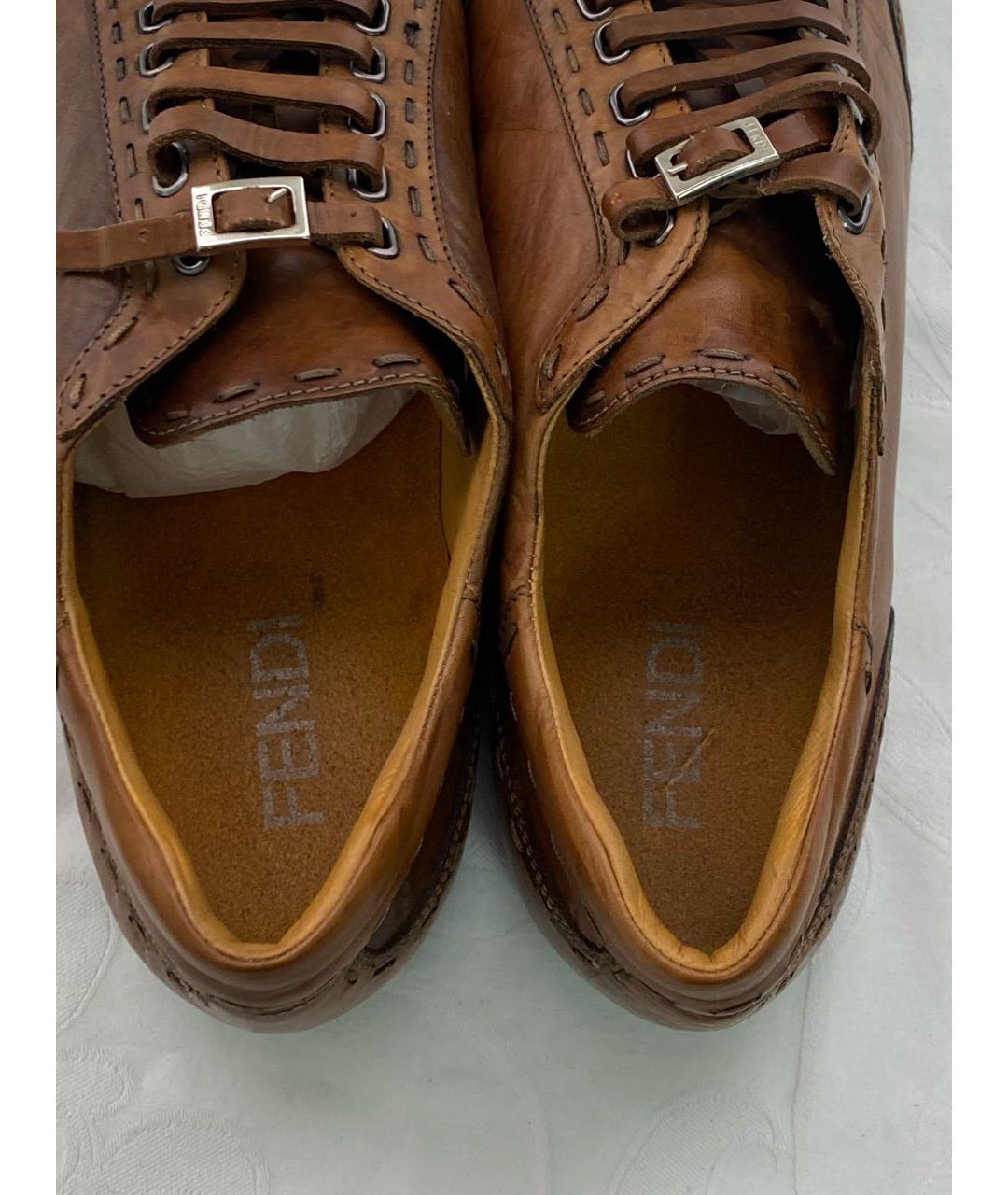 FENDI Коричневые кожаные низкие кроссовки / кеды, фото 3