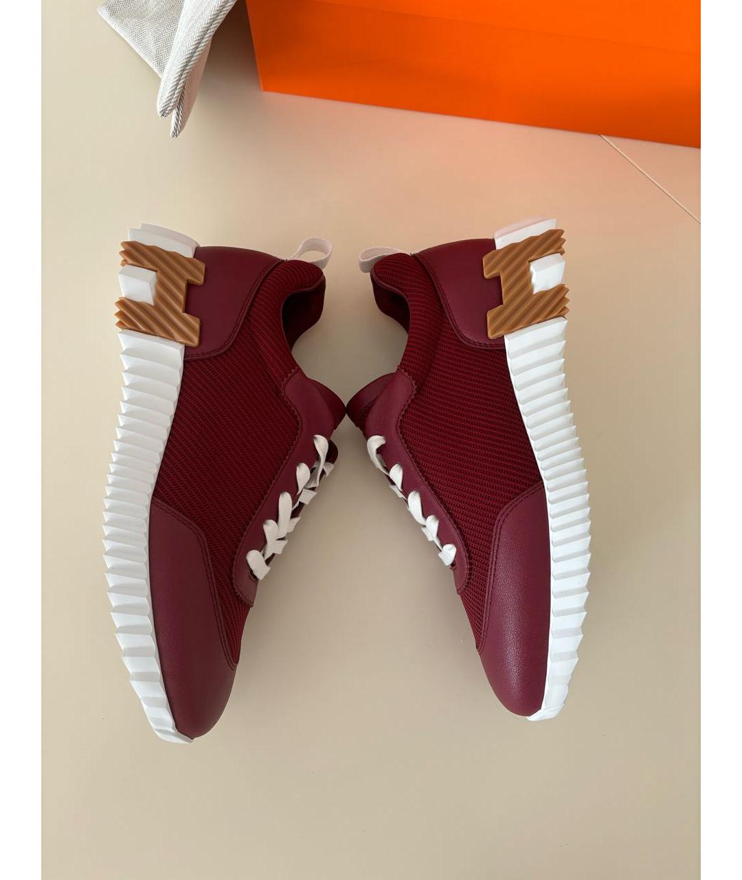 HERMES Бордовые кожаные кроссовки, фото 4