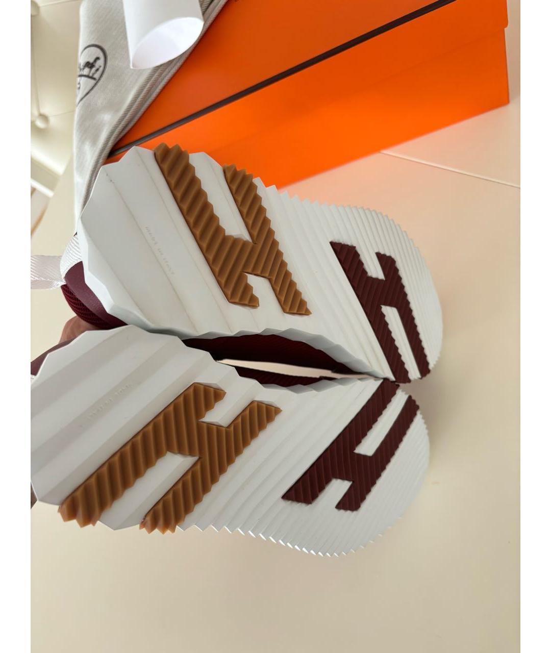 HERMES Бордовые кожаные кроссовки, фото 5