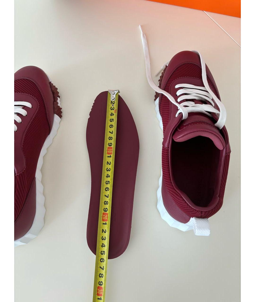 HERMES Бордовые кожаные кроссовки, фото 7