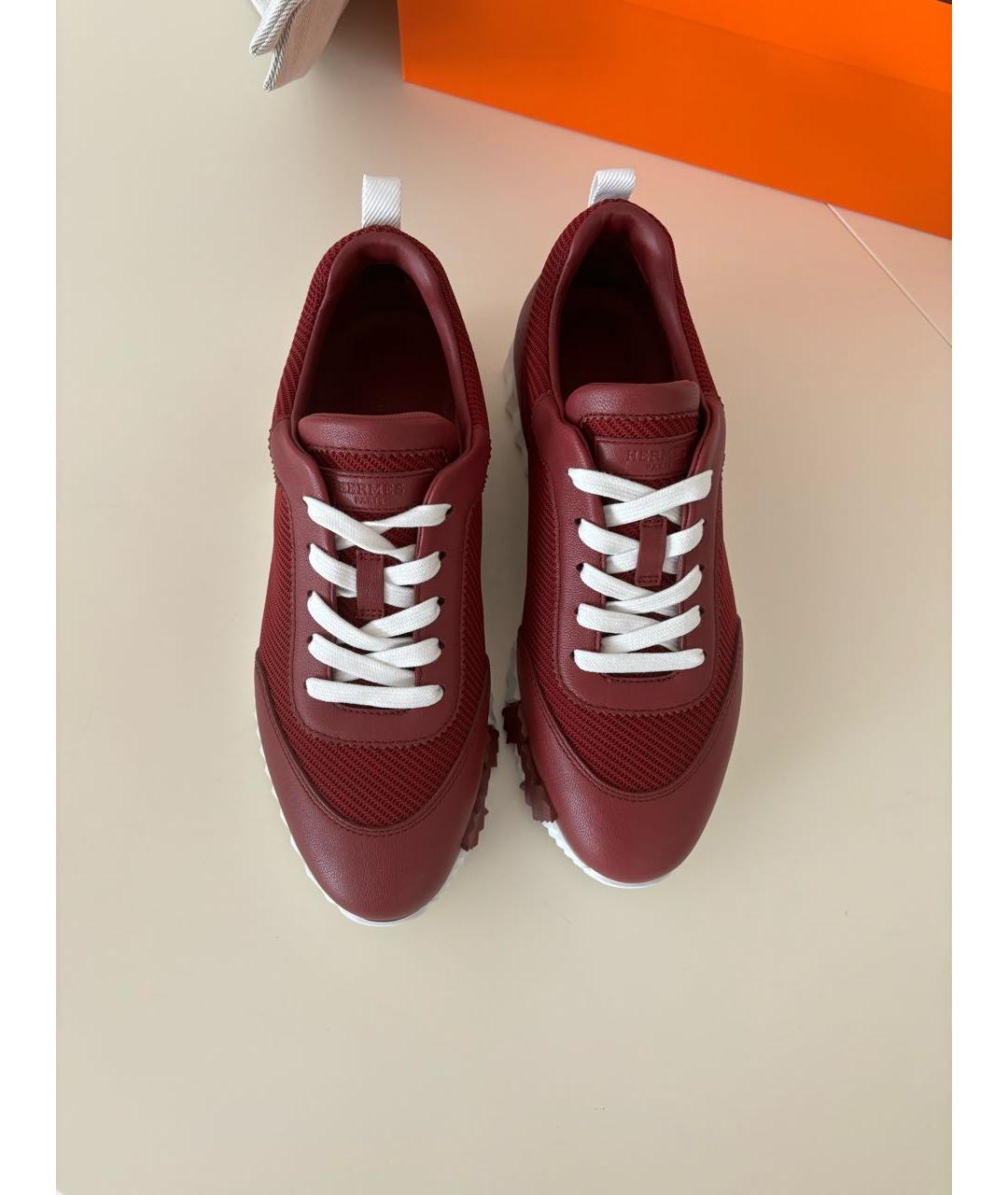 HERMES Бордовые кожаные кроссовки, фото 2