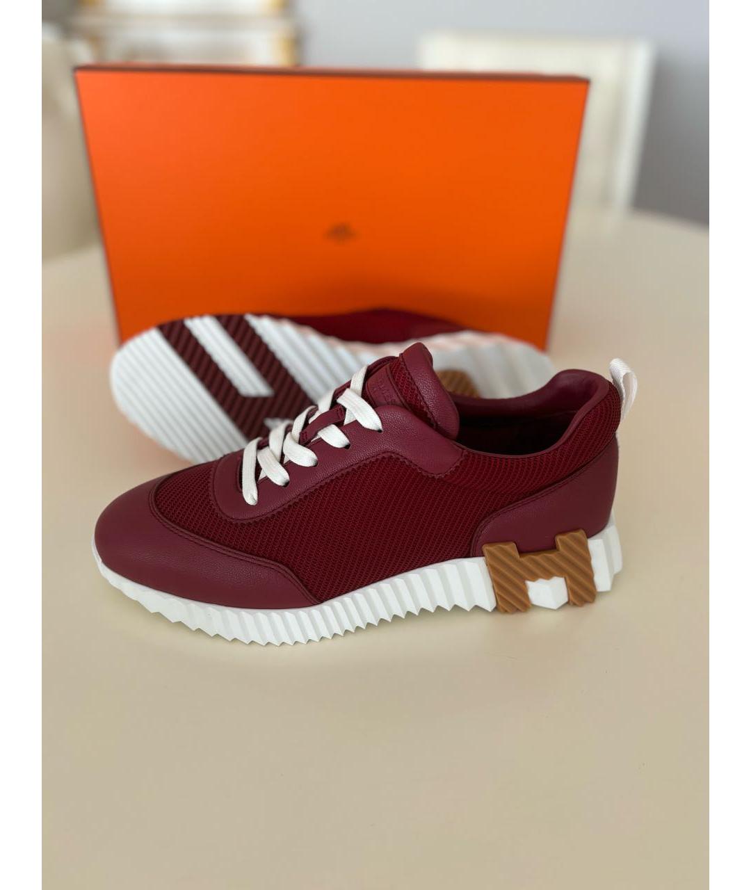 HERMES Бордовые кожаные кроссовки, фото 8