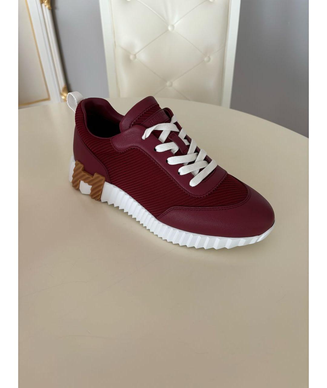 HERMES Бордовые кожаные кроссовки, фото 9
